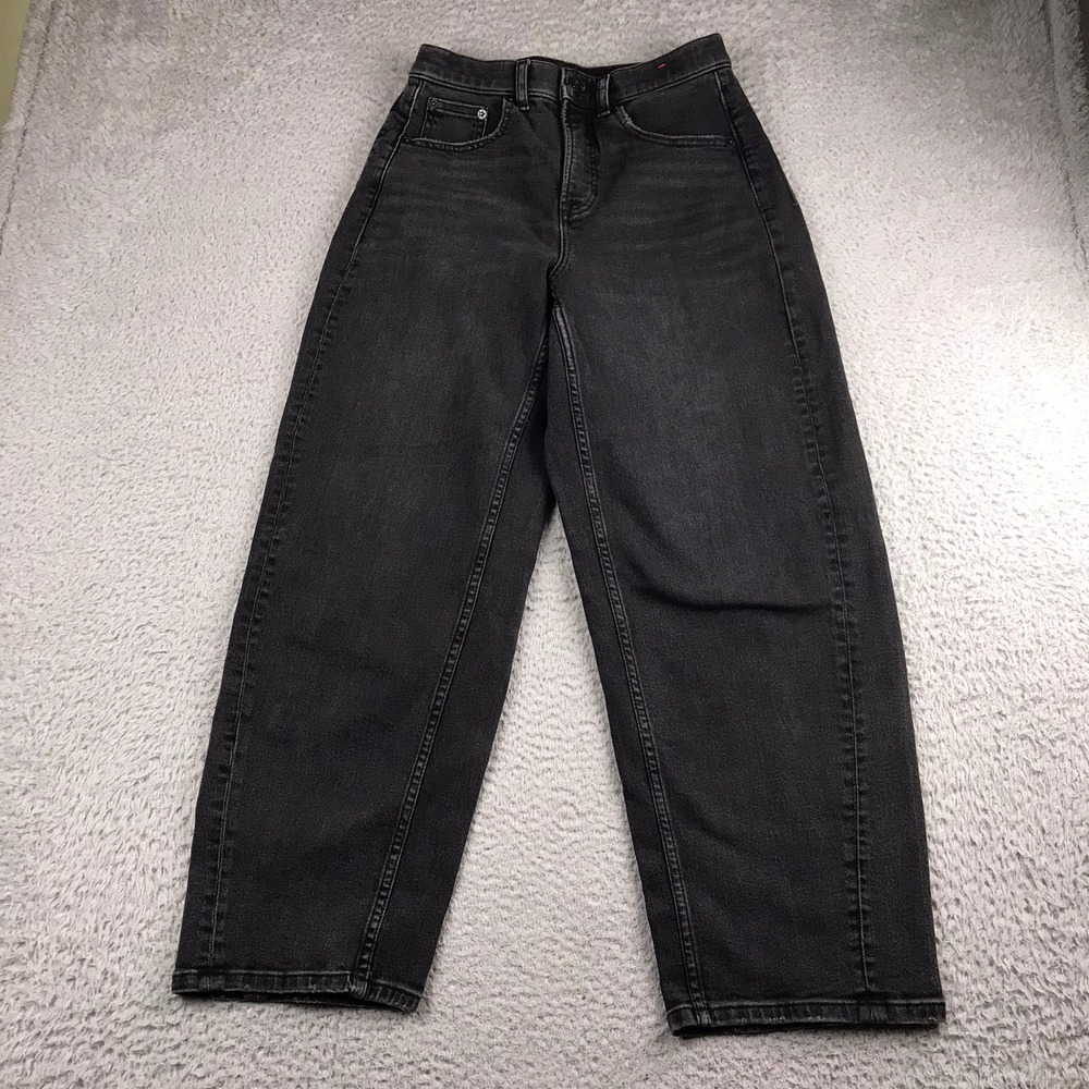 Spanx Authentic 360 Barrel Jeans Women S (28x27) Black High Rise Wide Leg Denim